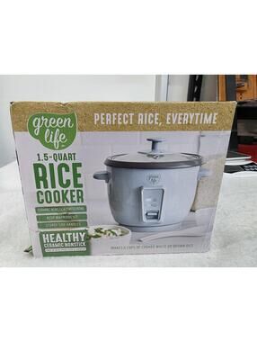 GreenLife 1.5-Quart Ceramic Nonstick Rice Cooker, Silver/Gray